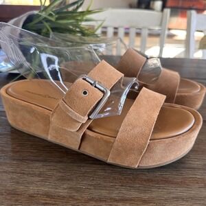 Treasure & Bond Colt Platform Slide Sandal Tan Cashew Suede Platform Buckle 8.5M